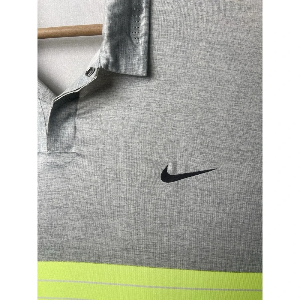 Nike Tiger Woods Collection Golf‎ Polo Shirt Size L Dri Fit Yellow/Gray Striped
